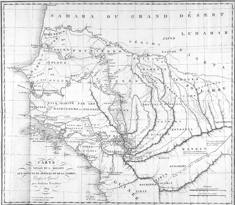 Gaspard Mollien. Carte des sources du fleuve Senegal et du fleuve Gambie