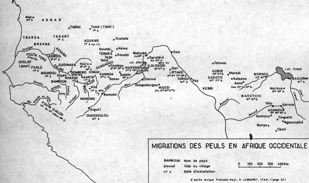 Carte 2. Migrations des Peuls en Afrique Occidentale